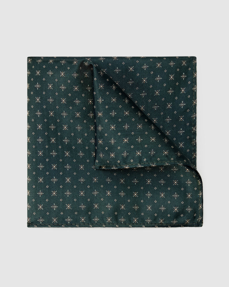 Geo Jacquard Silk Pocket Square, Dark Khaki, hi-res